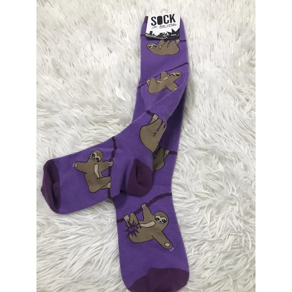 NWT SOCK IT TO ME SLOTH KNEE HIGH SOCKS DERBY STYLISH PURPLE CUTE SLOW WAVE